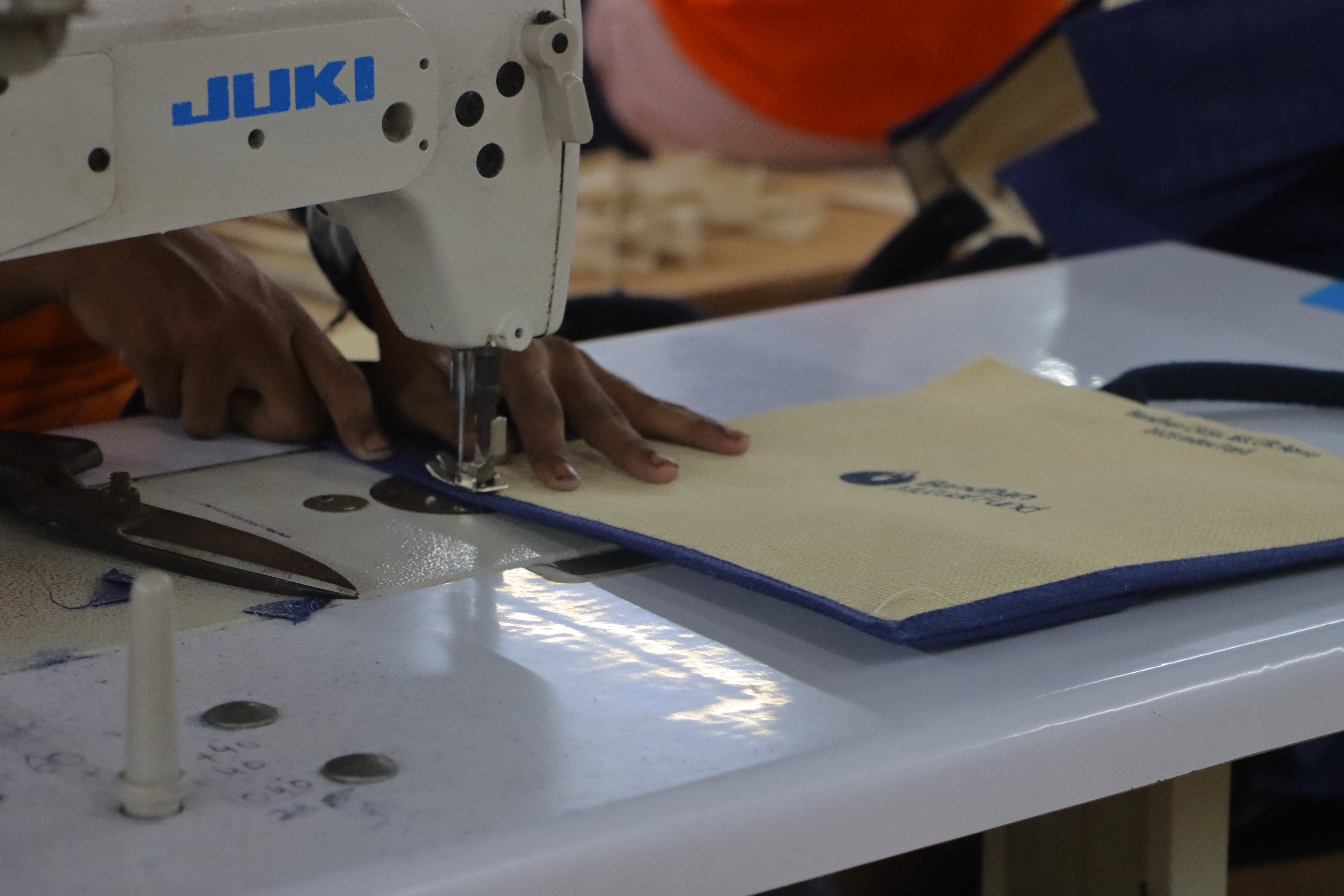 Expert stitching process creating durable seams for long-lasting eco-friendly bags