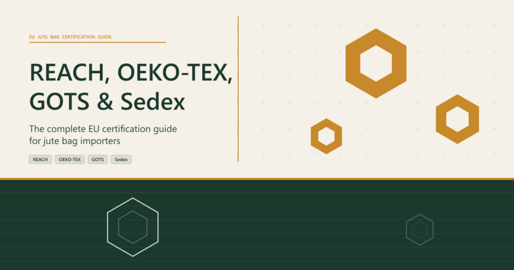 EU jute bag certification guide covering REACH, OEKO-TEX, GOTS, and Sedex